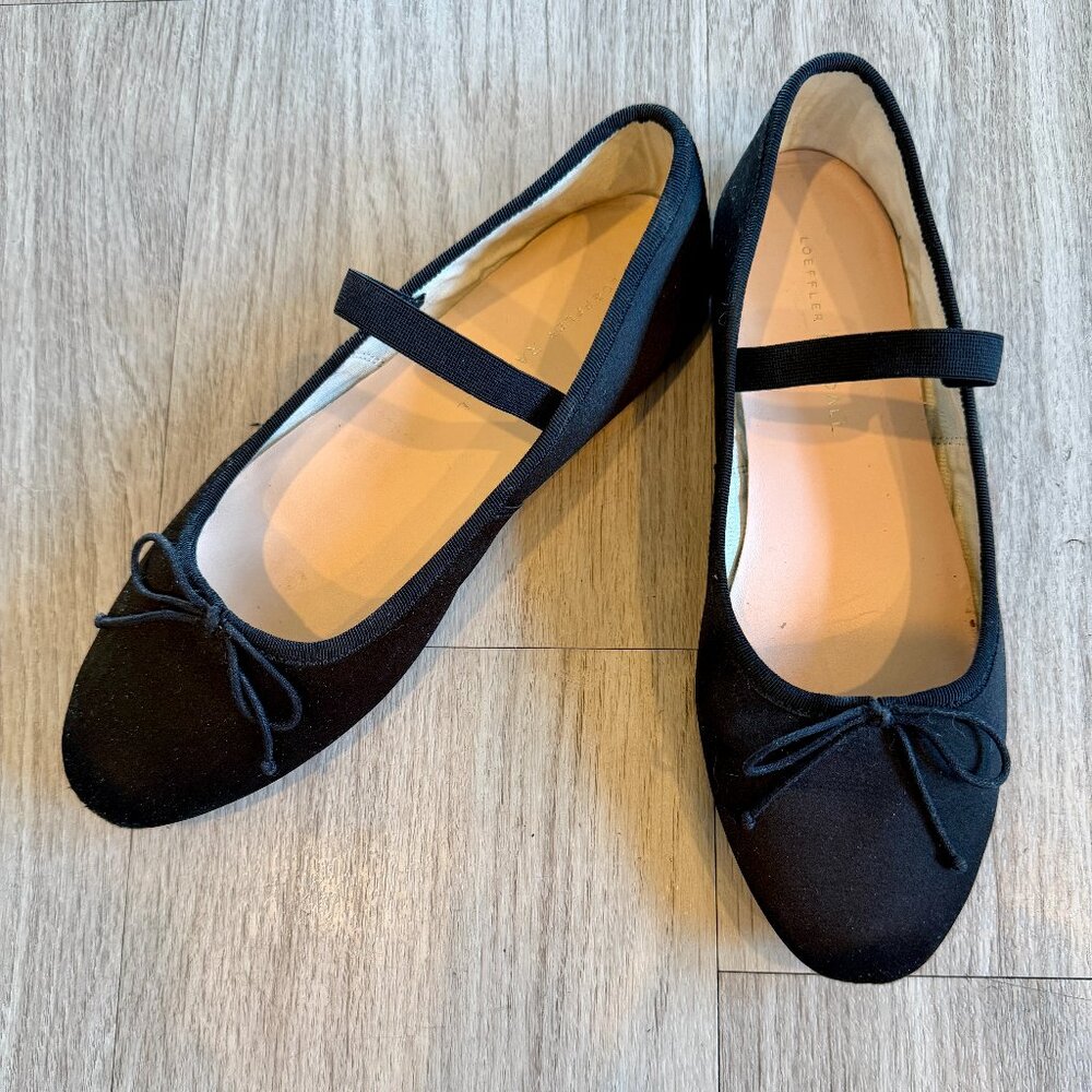Loeffler Randall Leonie Grosgrain-trimmed Satin Ballet Flats In Black Size 8